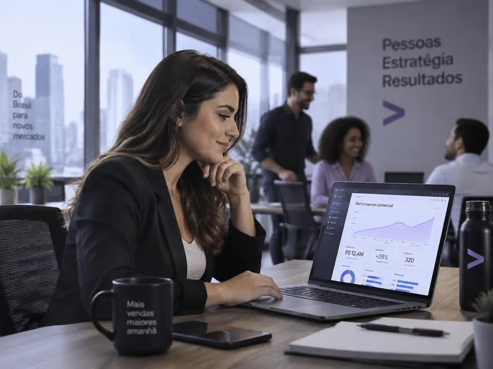 Gestora comercial acompanhando resultados no painel